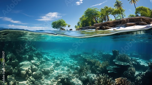 Underwater view of a tropical reef close to the shore