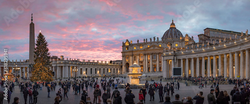 sunset panorama of Saint Peter's Square and St. Peter's Basilica, Vatican City 