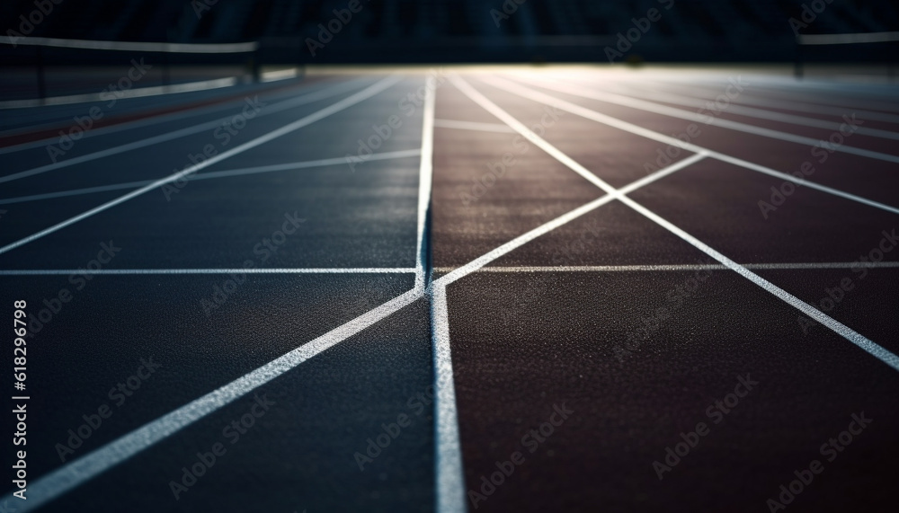 Athletes in striped pattern run on sports track generated by AI
