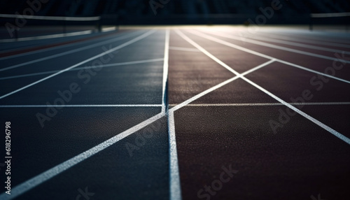 Athletes in striped pattern run on sports track generated by AI © Gstudio