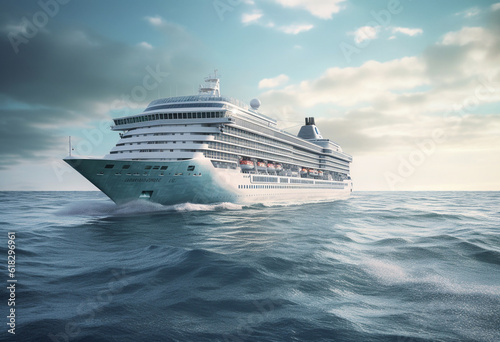  a cruise ship sailing on the water, in the style of light turquoise and silver © alex