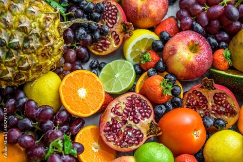 Fototapeta Naklejka Na Ścianę i Meble -  Vibrant Close-Up of Assorted Fresh Mixed Fruits in Exquisite 4K Resolution