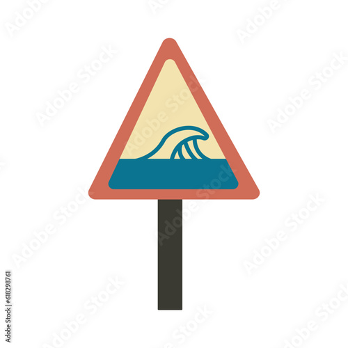 Waves road sign Tsunami sign
