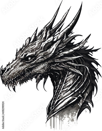 Vintage Illustration fearless black dragon, head silhouette