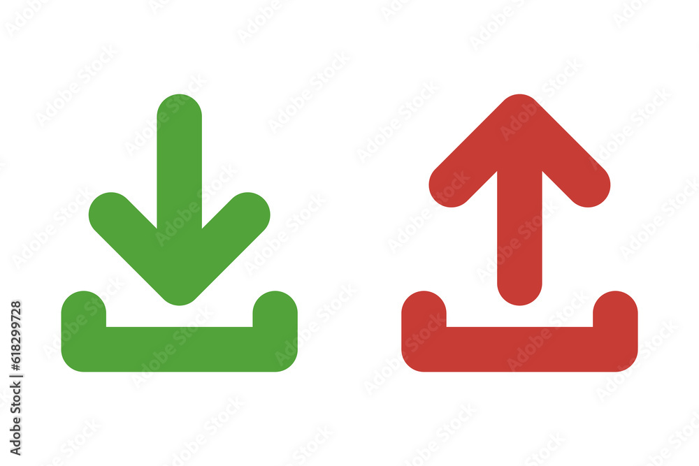 Download and upload icons set. Load buttons. Symbols of internet data loading. Up and down arrows as file uploading symbol. Vector illustration isolated on white background Download and upload icons set. Load buttons. Symbols of internet data loading. Up and down arrows as file uploading symbol. Vector illustration isolated on white background