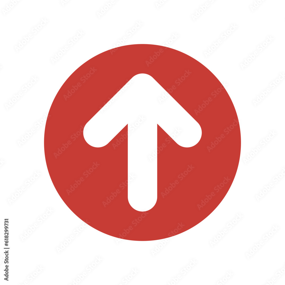 Upload icon. Load button. Internet data loading symbol. Up arrow in red circle as file uploading symbol. Vector illustration isolated on white background Upload icon. Load button. Internet data loading symbol. Up arrow in red circle as file uploading symbol. Vector illustration isolated on white background