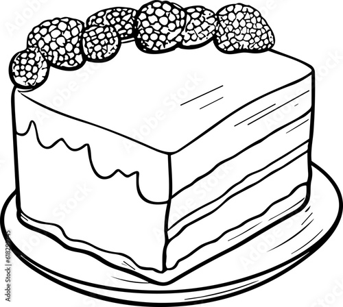 Cake Line Art. Illustration for menu, flyers, cafe, restaurants, catering. Pie with whipped cream, smoothies