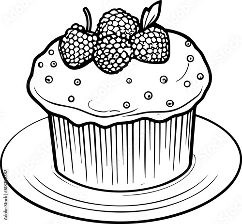 Cake Line Art. Illustration for menu, flyers, cafe, restaurants, catering. Pie with whipped cream, smoothies