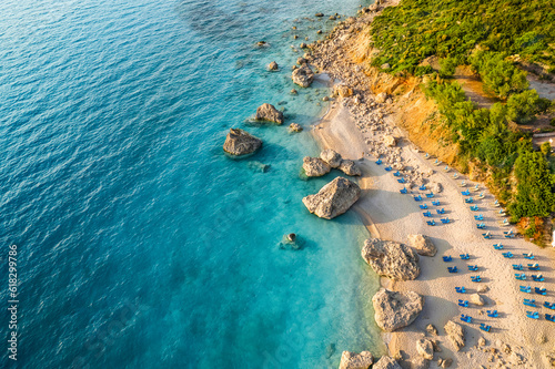 Beach and sea in Greece at sunset