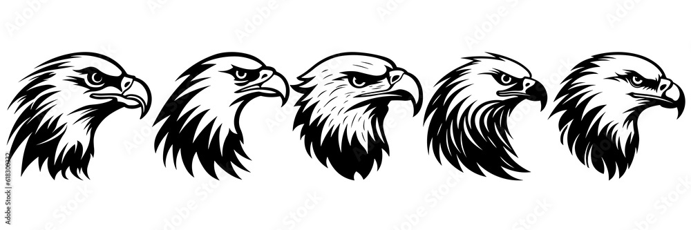 Naklejka premium Eagle silhouettes set, large pack of vector silhouette design, isolated white background