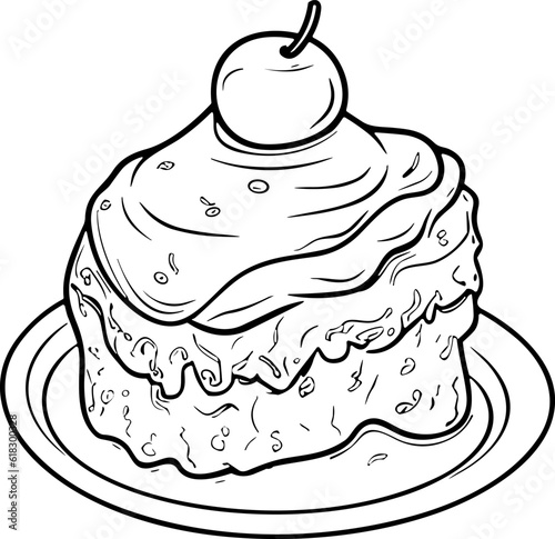 Cake Line Art. Illustration for menu, flyers, cafe, restaurants, catering. Pie with whipped cream, smoothies