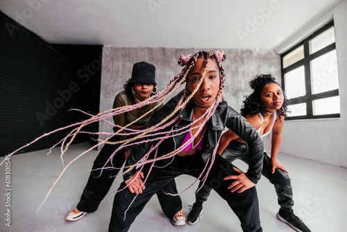 Close up of diverse dancers in studio. photo