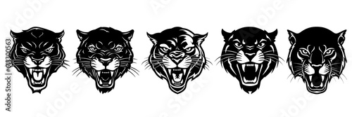 Panther silhouettes set, large pack of vector silhouette design, isolated white background