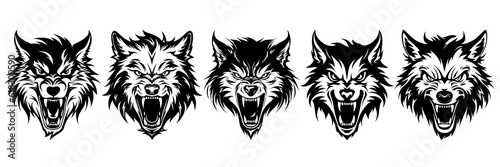 Wolf silhouettes set, large pack of vector silhouette design, isolated white background.