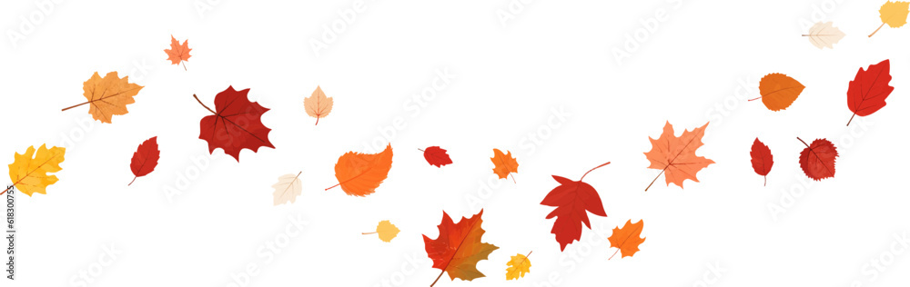 Autumn leaf border.Wave of falling leaves.Leaf fall.Autumn flying leaves.Watercolor leaves in the wind.Autumn leaves seamless border.