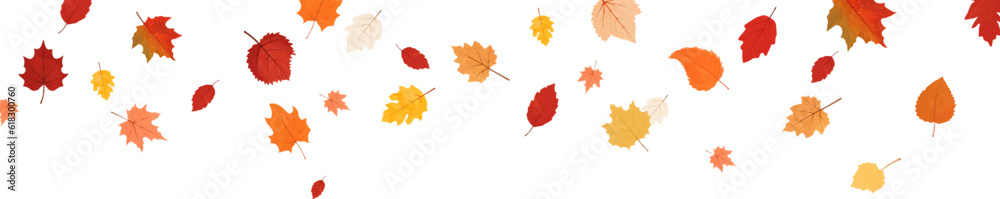 Autumn leaf border.Falling leaves.Leaf fall.Autumn flying leaves.Watercolor leaves in the wind.Autumn leaves seamless border.