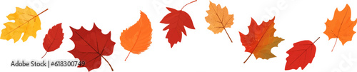 Autumn leaf border.Wave of falling leaves.Leaf fall.Autumn flying leaves.Watercolor leaves in the wind.Autumn leaves seamless border.