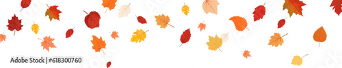 Autumn leaf border.Falling leaves.Leaf fall.Autumn flying leaves.Watercolor leaves in the wind.Autumn leaves seamless border.