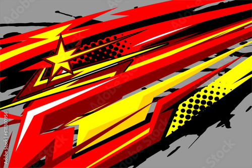 design vector racing background with a unique stripe pattern and with a combination of bright colors such as red, yellow and with star effects and spots, perfect for your car wrapping design