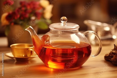 tea pot with a glass of tea AI Generated