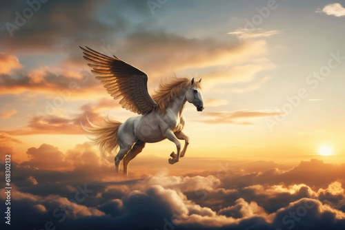 Photorealistic full body shot of Pegasus the winged horse in Greek mythology (Generative AI) © Nevio