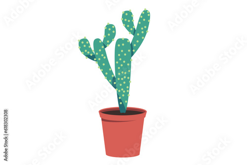 House plant illustration. Illustration of a tall big cactus in a clay pot. Isolated object. Vector.