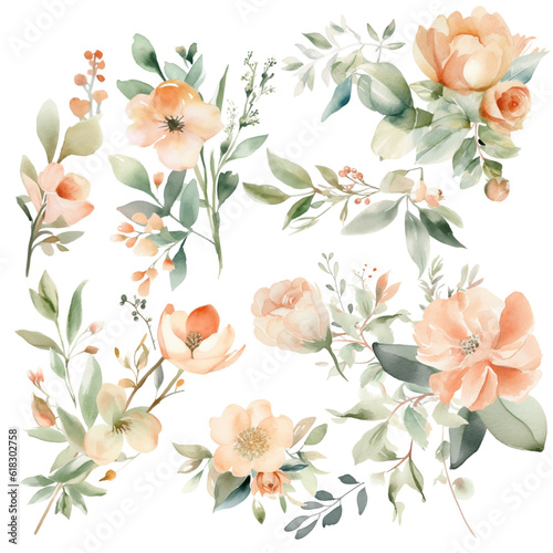 Watercolor Flower Collection: Peach Floral Illustrations for Simple and Elegant Bridal Designs, Wallpaper, Greetings, Wallpapers, Fashion