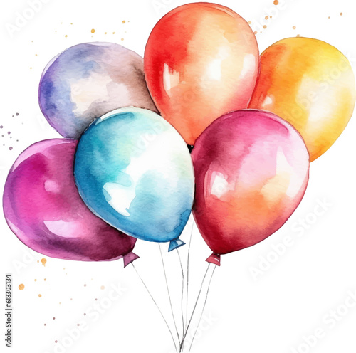 Bunch of Balloons Watercolor illustration. Hand drawn vector illustration isolated on white background