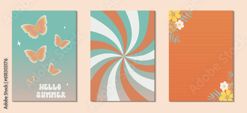Wallpaper Mural Groovy 70s backgrounds . Hippie Aesthetic. Posters in the style of 70s retro groovy with flowers and butterflies. Vector illustration Torontodigital.ca