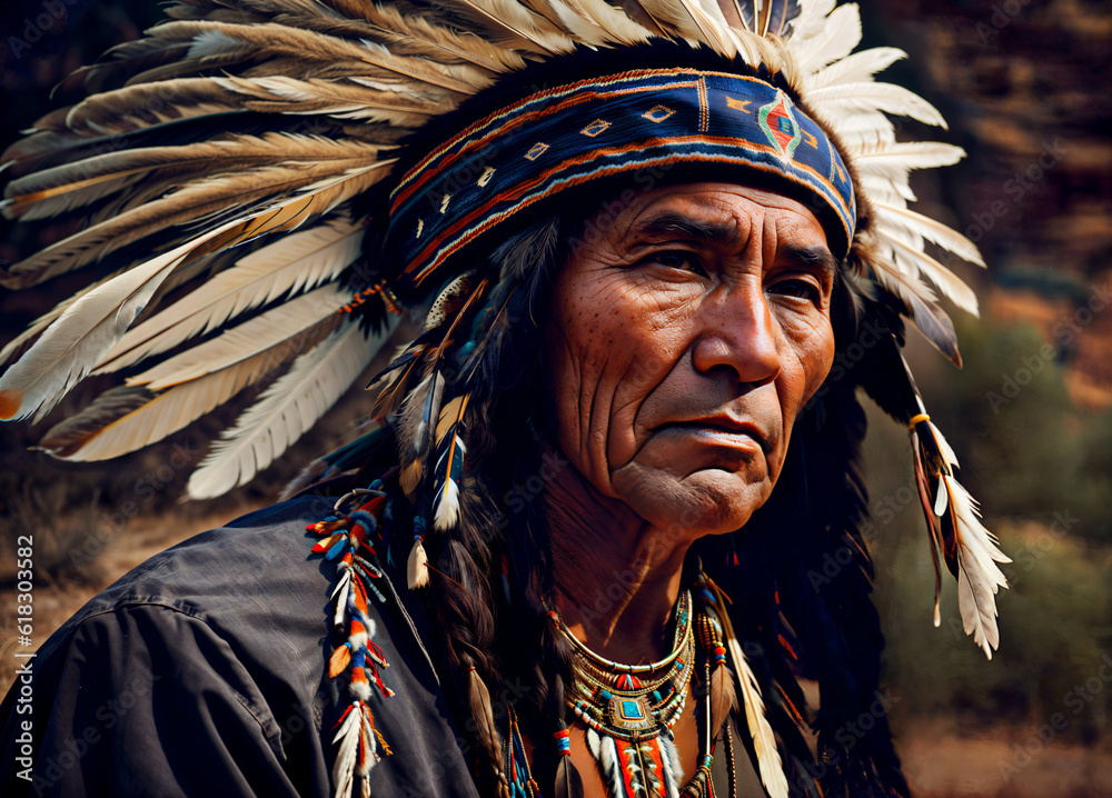 A Close-Up Portrait of a Native American Chief. A Close-Up Portrait of a Native American Chief.