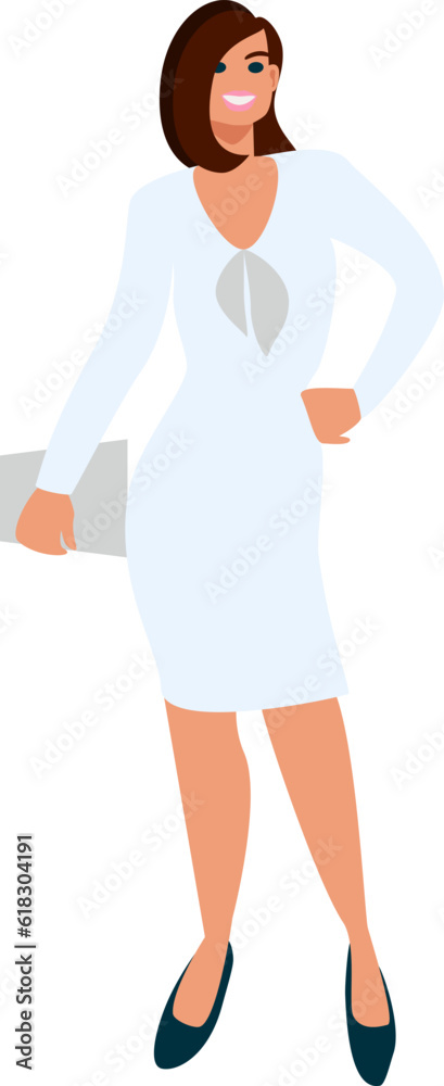 Businesswoman posing. Character of a successful person in business clothes. Vector illustration in Flat style