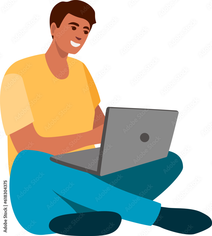 A Man with laptop Make Research and Analysis Data. Vector illustration in Flat style A Man with laptop Make Research and Analysis Data. Vector illustration in Flat style