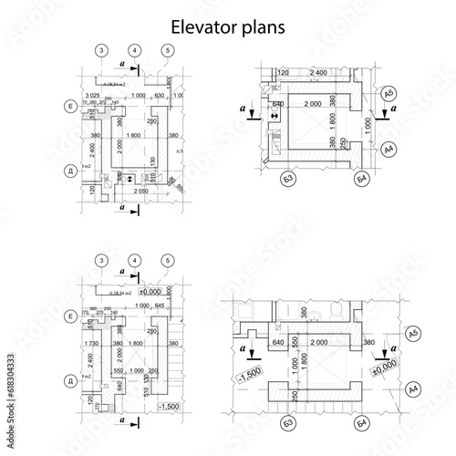 Vector elevator plans in a multistory building floor plan