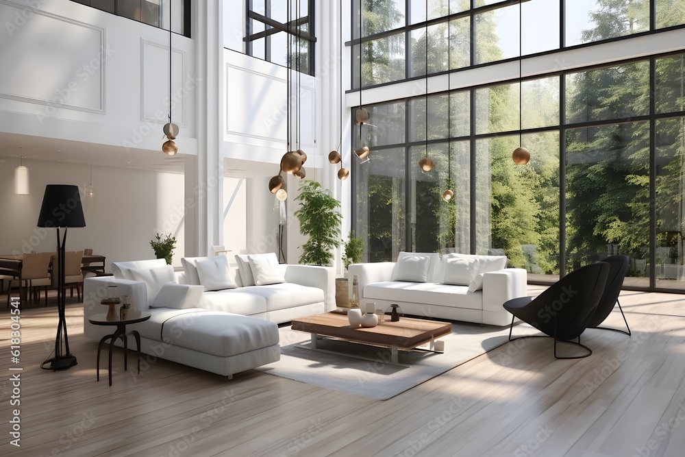 Fototapeta premium interior design of large luxury modern bright interiors living room