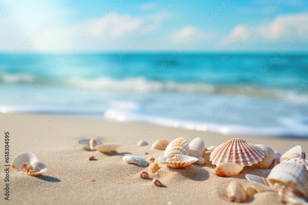 seashells in the sand on the beach, turquoise beach, beach sand and sky seashells in the sand on the beach, turquoise beach, beach sand and sky