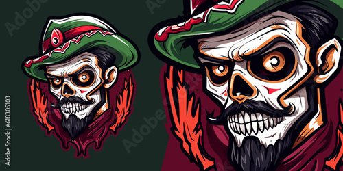 Zombie Mexican Calavera Logo Mascot: Sport & E-Sport Gaming Teams Illustration Vector Graphic