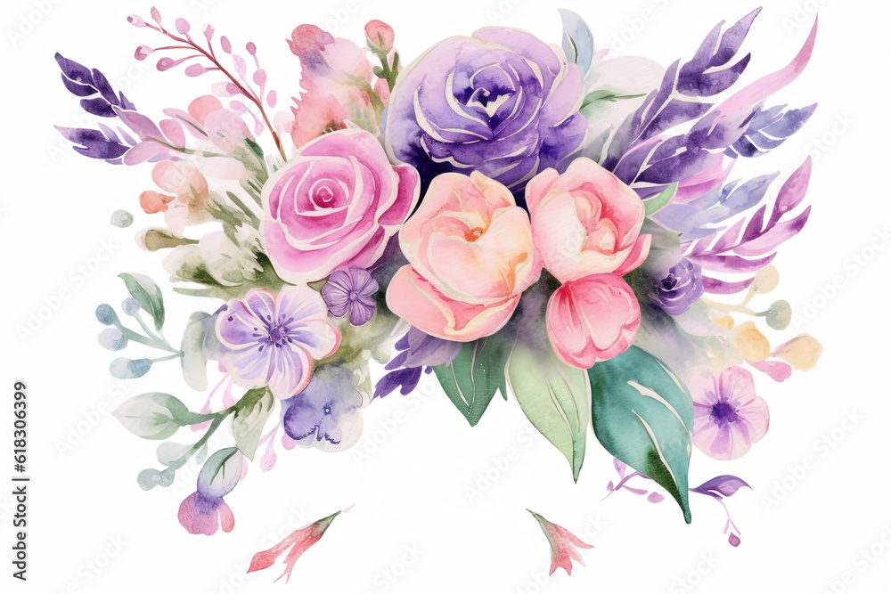 Watercolor floral bouquet. Hand painted flowers. Illustration for greeting card.