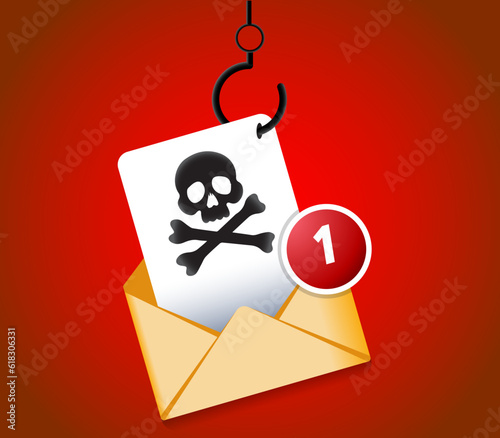 Concept of phishing e-mail, e-mail and fishing hooks
