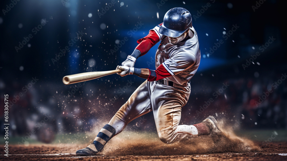 Fototapeta premium Professional baseball player in action on grand arena Generative AI