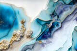 alcohol ink painting abstract texture marble bleu pastel tones with golden cracks 
