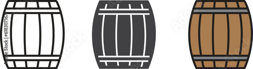 Wooden keg, barrel icon. Line, glyph and filled outline colorful version, Bar symbol, logo illustration, Beer barrel outline and filled logo illustration. Different style icons.
