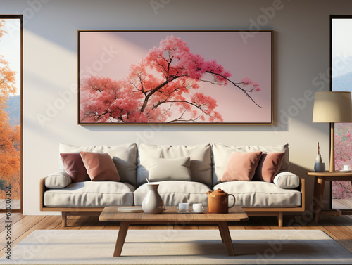 Wall Art in living room  Wall art mockup  Art wall in modern living room  dressable art wall mockup