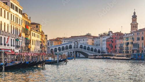 The Grand Canal with Rialto bridge in Venice at a beautiful sunny morning, Italy, Europe. © Viliam