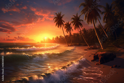 A beautiful beach with coconuts trees. Generative Ai © Hammad