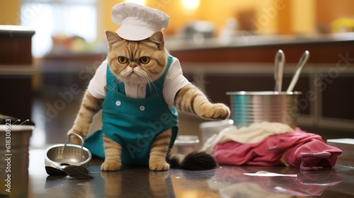 Feline Janitor: Spotless Charm of an Exotic Shorthair Cat