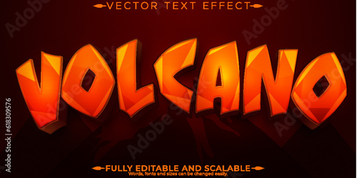 Editable text effect volcano, 3d fire and lava font style