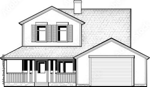 Single family house.Hand drawn cartoon vector. Simple suburban house.