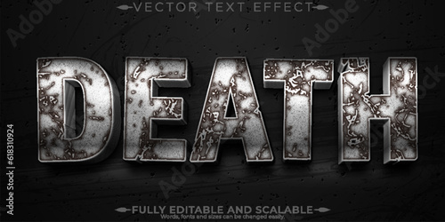 Metallic iron text effect, editable rusty and killer text style
