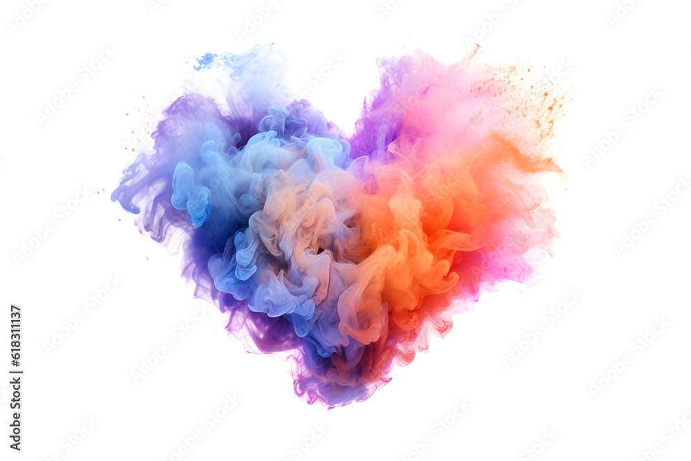 Heart-shaped smoke colorful, isolated on white background, abstract-colored, smoke bombs, created with Generative AI technology Heart-shaped smoke colorful, isolated on white background, abstract-colored, smoke bombs, created with Generative AI technology