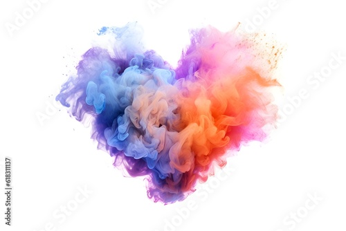 Heart-shaped smoke colorful, isolated on white background, abstract-colored, smoke bombs, created with Generative AI technology